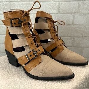 Shoe Republic LA Tan and Cream Lace Up Chloe Boots Size 10
